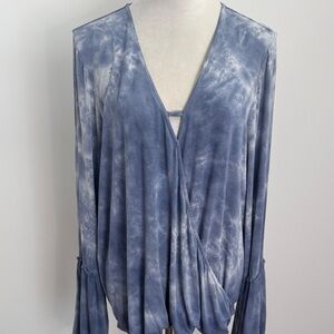 American Eagle Outfitters Blue Tie-Dye V-Neck Blouse